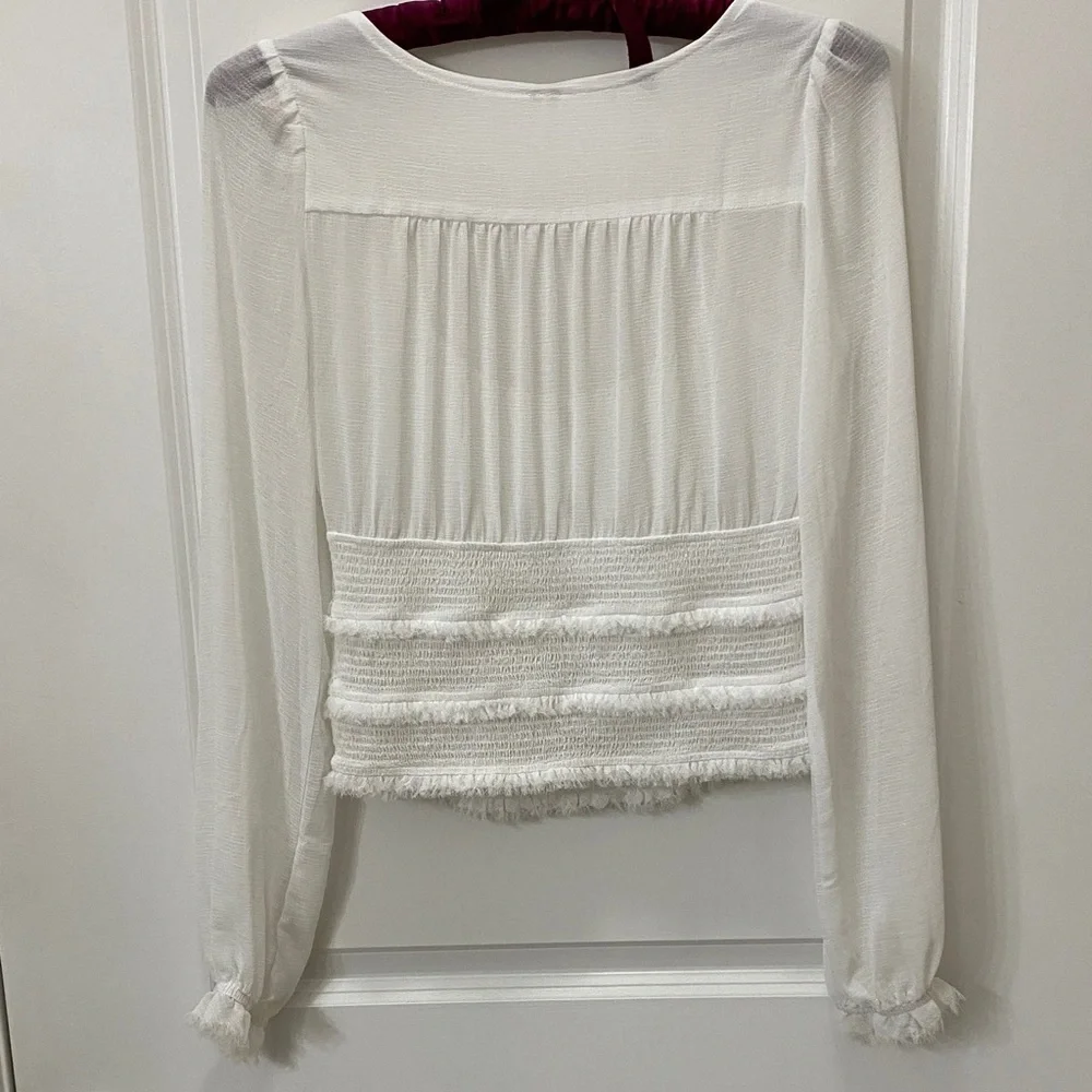 Free People White Smocked Tie-Front Blouse
